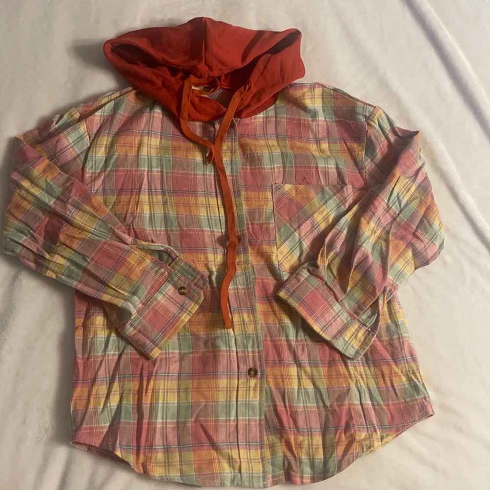 Hooded Plaid Button Up